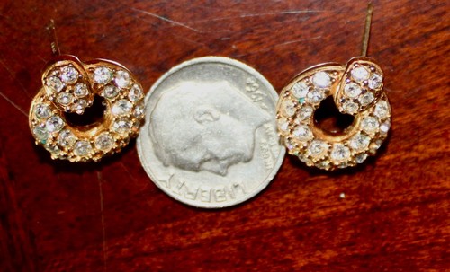 Vintage Roman Pave Rhinestone Door Knocker Pierced Earrings - Picture 2 of 6