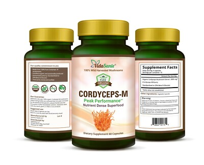 ORGANIC 8 to 1 CORDYCEPS MILITARIS MUSHROOM EXTRACT FDA REG LAB 120 CAPS 500MG 