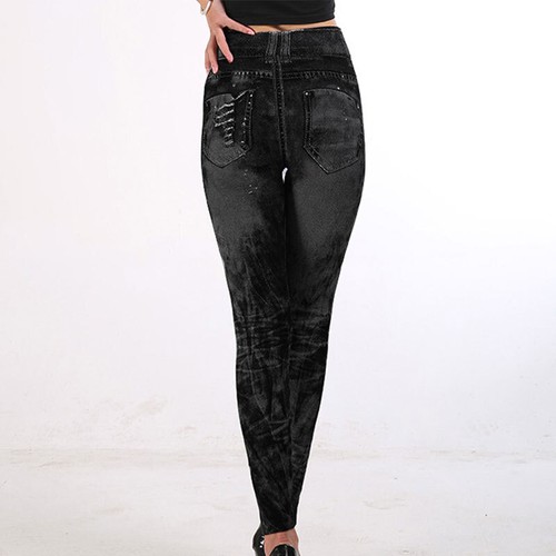 Womens Stretchy Imitation Jeans Leggings Ladies Casual Skinny Trousers Jeggings - Picture 16 of 24