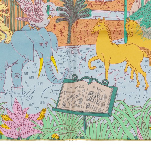 Auth. Hermes Seidentuch Le Carnaval des Animaux - Mehrfarbig - Neu Pflegeetikett - Bild 11 von 13