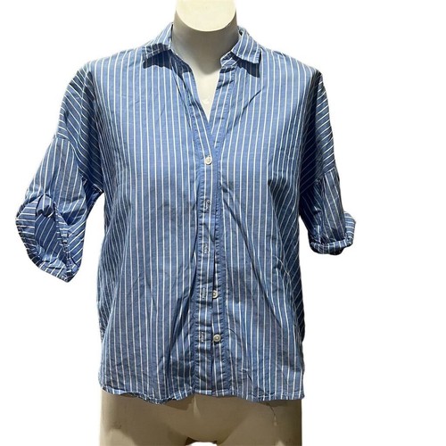 Joie Damen XS blau-weiß gestreiftes Kurzarm Button Down Shirt - Bild 5 von 8
