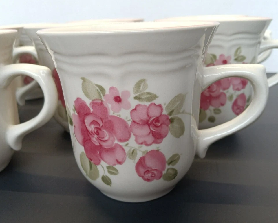 Gibson ROSELAND 856183 Rosa Rosa y Borde Flores Gres 8oz Juego de Tazas 8 Foto 4 de 4