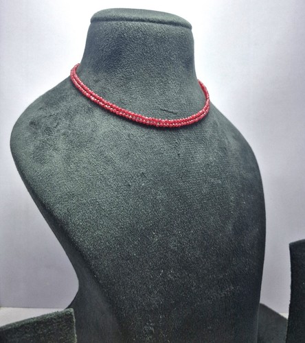 Rubí Rojo Gema Redondo 2MM Cuentas 20" 2 Capa Plata de Ley Joyería Collar - Imagen 2 de 11