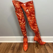 Steve Madden Vava Thigh High Boots Size 8 Flare Votex Orange Red Blogger Fave