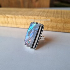Natural Abalone Shell Gemstone Ring 925 Sterling Silver Statement Ring PG5407