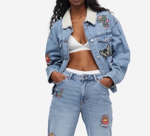 NWT H&M EMBROIDERED DENIM MINDFUL BALANCE OVERSIZED JACKET MEDIUM - Picture 5 of 12