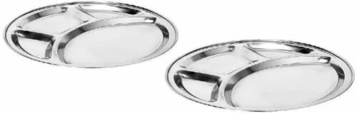 Stainless Steel Dinner Plate/Thali Serving Food 4 compart Circle Shape 2 Pcs - Picture 1 of 4