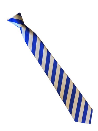 Men's Clip On Tie ( Royal Blue and Champagne Beige Stripes) - Picture 2 of 3
