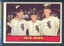 1961 Topps #337: AL’S ACES Early Wynn / Al Lopez / Herb Score ~ VG+ (wrinkle)