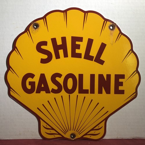 VINTAGE SHELL GASOLINE PORCELAIN ADVERTISING GAS PUMP SIGN MOTOR OIL