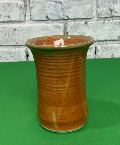 Handgefertigtes Studio Kunst Keramik braun/grün glasiertes Steinzeug 10 oz Handlose Tasse