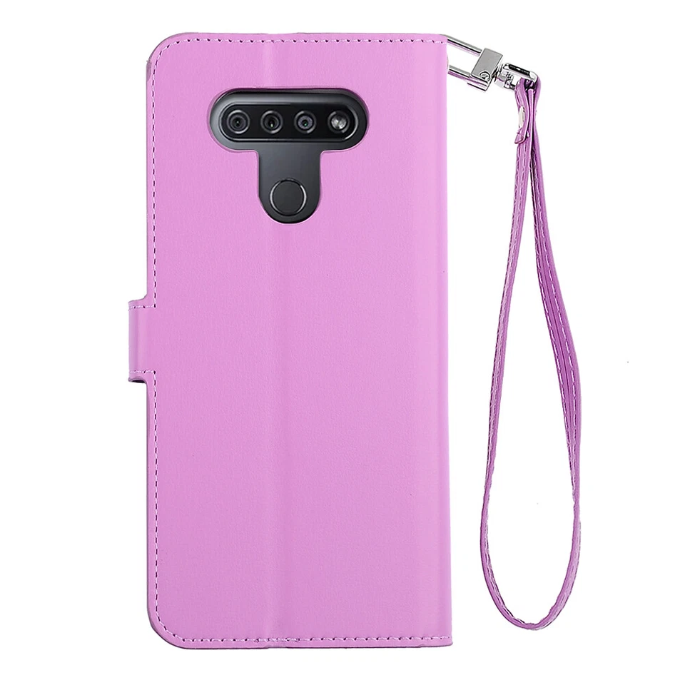 Funda tipo billetera de cuero plegable con bolsillo para efectivo para LG K51 - púrpura Foto 3 de 4