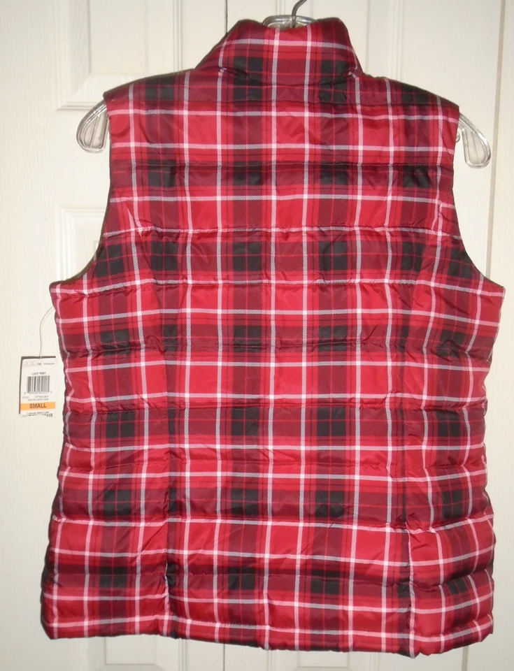 Charter Club Woman's Puffer Vest, Full Zip, Red Plaid, Size S, NWT - Image 4 of 4