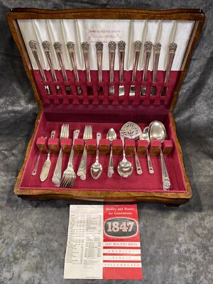 64 Piece Set FIRST LOVE Silverplate Flatware In Chest 1847 64 Piece Set FIRST LOVE Silverplate Flatware In Chest 1847