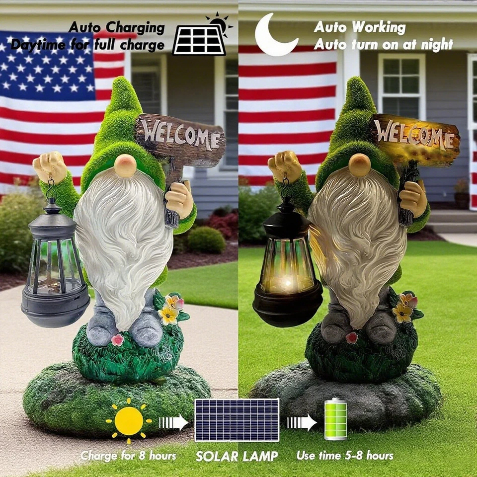 Gnome雕像太阳能LED户外装饰防水花园装饰品带烟花  — 第 2/4 张图片