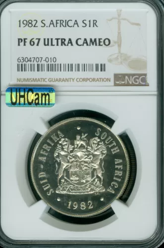 1982 SOUTH AFRICA SILVER 1 RAND NGC PF67 MAC UHCAM & SPOTLESS *