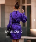 ZARA NEW WOMAN SHORT PRINTED DRESS BELT BALLOON SLEEVES PURPLE XS-XXL 8493/060