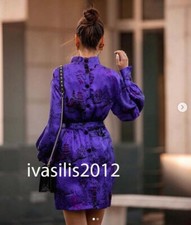 ZARA NEW WOMAN SHORT PRINTED DRESS BELT BALLOON SLEEVES PURPLE XS-XXL 8493/060