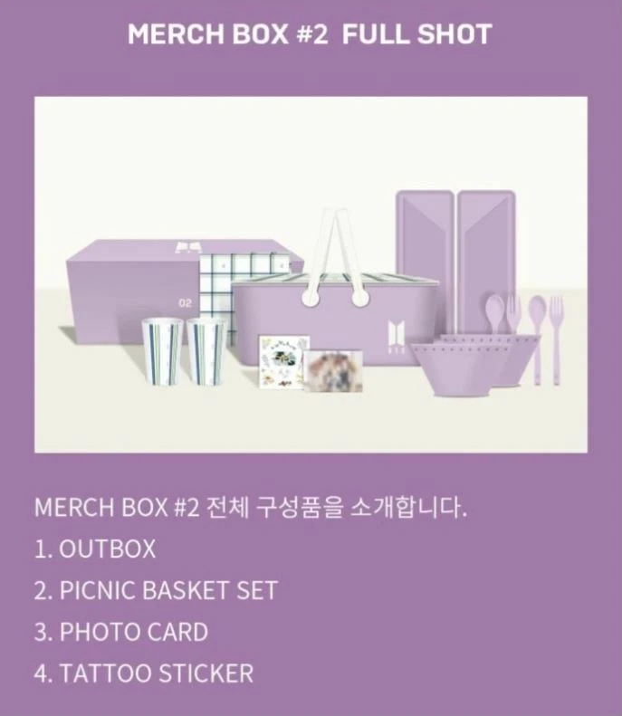 BTS OFFICIAL MERCH BOX 2 (MERCH PACK 2) Version 2 Picnic Set FULL 