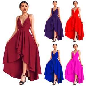 Women Deep V Neck High Low Wedding Pageant Cocktail Backless Dress