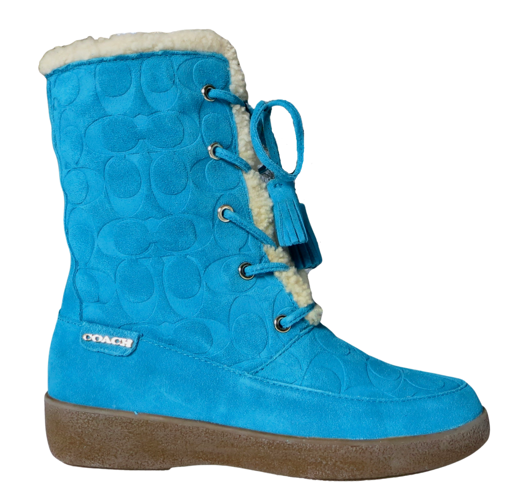 New Coach Tuesday Tourmaline Turquoise Signature Suede & Sheepskin Winter Boots eBay