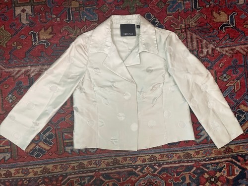 Carlisle 100% Silk Cropped Jacket Blazer Sz 2 Mint Green Polka Dot - Picture 1 of 9