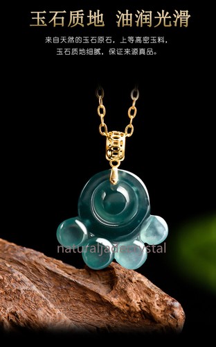 Zertifiziert 18K Gold eingelegt natürlich A-Klasse Jade süß blau Wasser Katze Kralle Anhänger - Bild 12 von 14