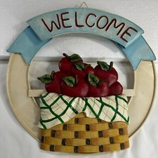 VTG Home Interiors Farmhouse Woven Basket Red Apples Wall Door Hanging