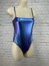 NWT Nasty Gal iridescent Purple Blue Spaghetti Strap One Piece Bodysuit Size 2