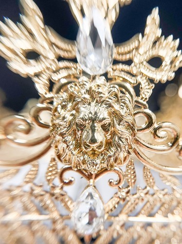 Gold King Lion Crown, Prince Wedding Headpiece, Clear Crystal Crown for Groom - Picture 7 of 8