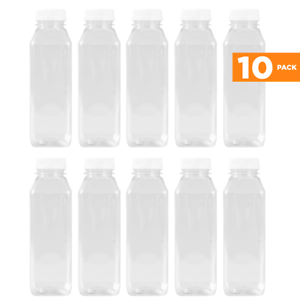 16 Oz Plastic Juice/Dressing PET Square Container w/ White ...