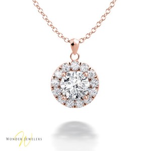 Women's Round DVVS1 Diamond Solitaire Halo Solid 14K Rose Gold Over Pendant Women's Round DVVS1 Diamond Solitaire Halo Solid 14K Rose Gold Over Pendant