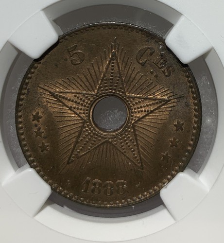 1888/7 BEL. CONGO 5 CENT NGC MS64RB - Picture 3 of 4