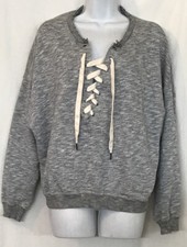 Nsf Sweatshirt Marbled Gray Lace Up Front Banded Hips Size L
