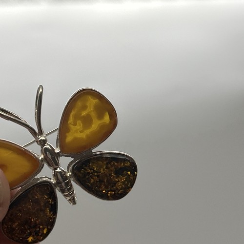 Baltic Amber 925 Silver Butterfly Brooch Vintage Butterscotch - Picture 10 of 24