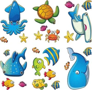 24PCS Non Slip Bathtub Stickers, Cartoon Marine Life Bath Tub Stickers, PVC Matt - Picture 1 of 3