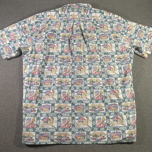 Reyn Spooner Dietrich Varez Hawaiian Shirt Mens Size 2XL Flag Eagle Britain USA - Picture 2 of 7