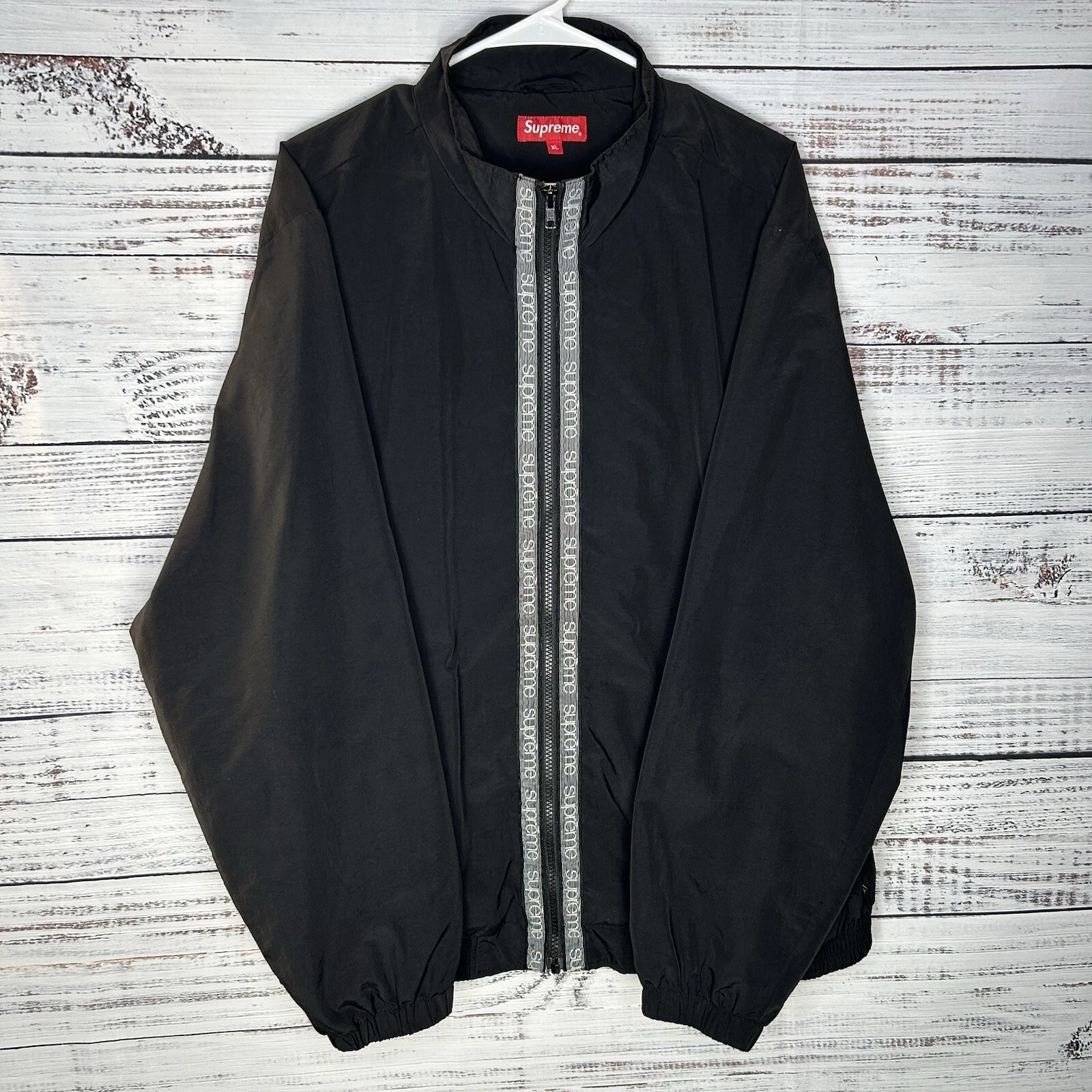 Veste de survêtement Supreme Classic Logo Taping Full Zip Spell Out noir SS18 homme XL