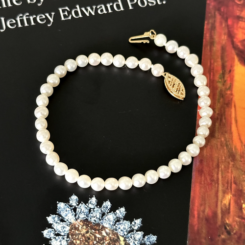 14K Yellow Gold 4.5MM Genuine Real Pearl Hand Knotted Strand Bracelet 7" - Picture 6 of 12