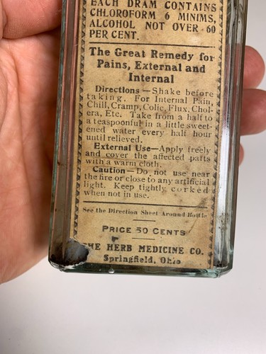 Antica bottiglia etichettata fulmine gocce calde erbe medicina Co Springfield Ohio - Foto 4 di 23
