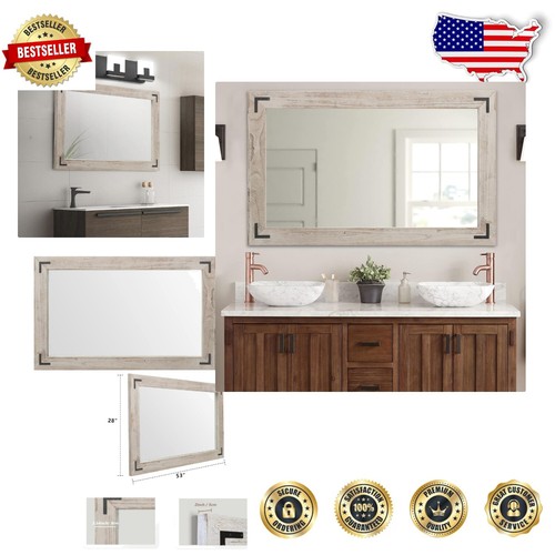 Farmhouse-Inspired 53" x 28" Rustic Mirror - Ready to Hang, Versatile Design