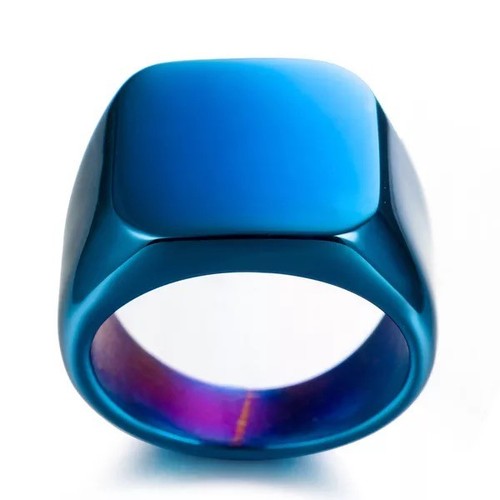 Mens Stainless Steel Ring Square Signet Polished Biker Silver Black Blue Gold. - Picture 6 of 8
