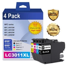 High Yield LC3011XL Ink 4PK for Brother MFC-J497DW J491DW J895DW J690DW
