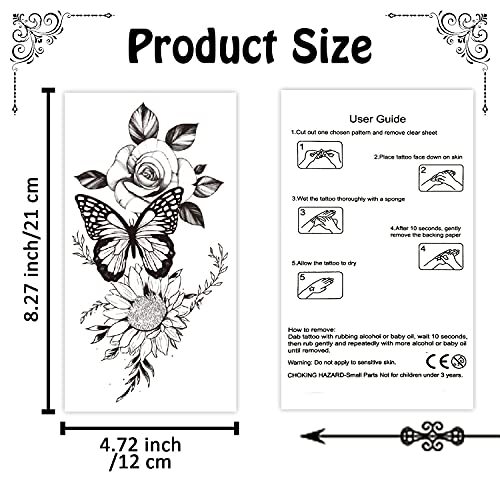 Temporäre Tattoos für Frauen Erwachsene, gefälschte Blumen Tattoos Temporales Semi - Bild 7 von 7