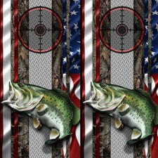Cornhole Wraps - Bass Fishing Cornhole Decal with American Flag  Oak Tree Camo