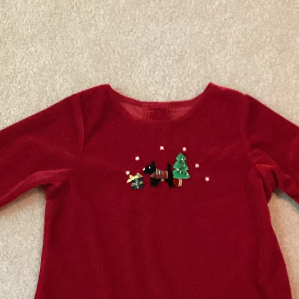 VESTIDO DE FIESTA SOPHIE ROSE TERCIOPELO ROJO, NIÑAS 6, RIBETE EN LA PARTE DELANTERA ES ÁRBOL, PERRO, REGALO Foto 2 de 4