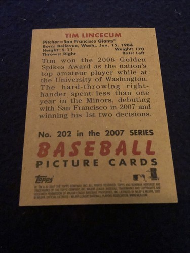 2007 Bowman Heritage Rainbow Foil Tim Lincecum #202 Rookie RC - Picture 2 of 2