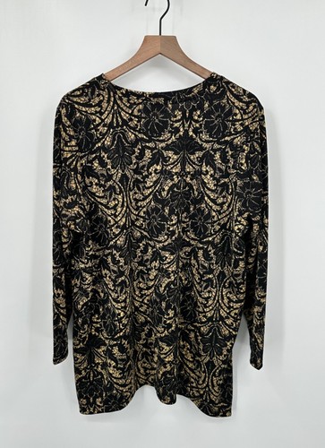 Catherines Heirloom Two-Point Tunic Women 1X Black Gold Long Sleeve Jeweled - Foto 4 di 9