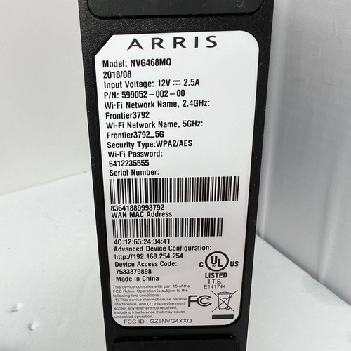 Arris Frontier Modem Router MODEL NUMBER : NVG468MQ Black WPA2 Security - Picture 8 of 8