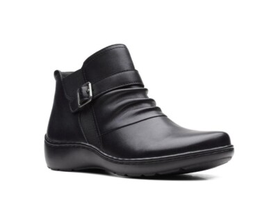 Clarks Cora Rouched Black Leather Cuir Noir Size 7 M